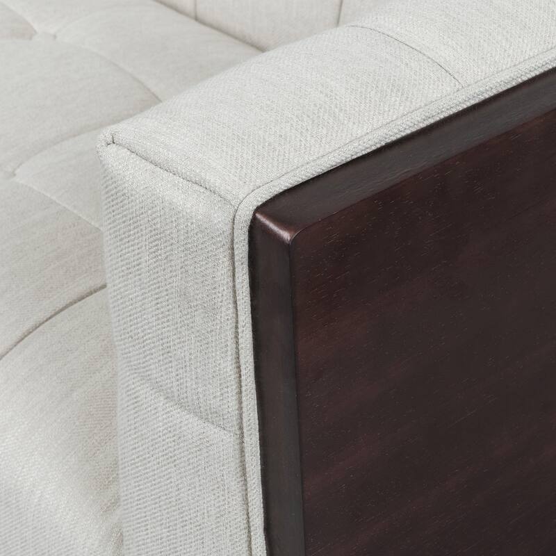 Roomfitters Mid-Century 3-Seater Sofa, Upholstered Tufted Couch for Living Room, Modern Wood-Accent Design, Beige
