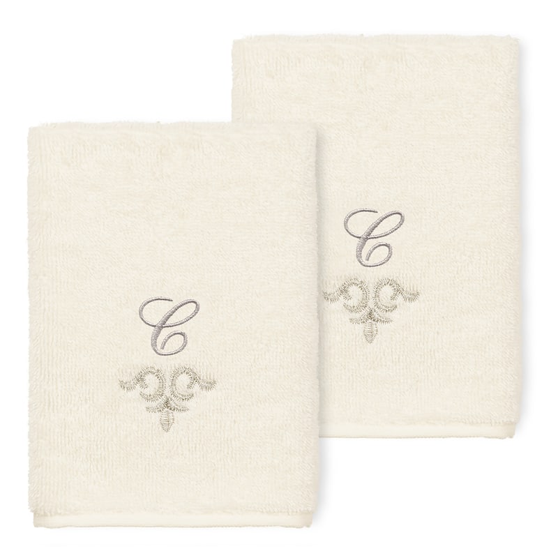 Authentic Hotel and Spa 100% Turkish Cotton Monica 2PC Embellished Washcloth Set - C - Cream
