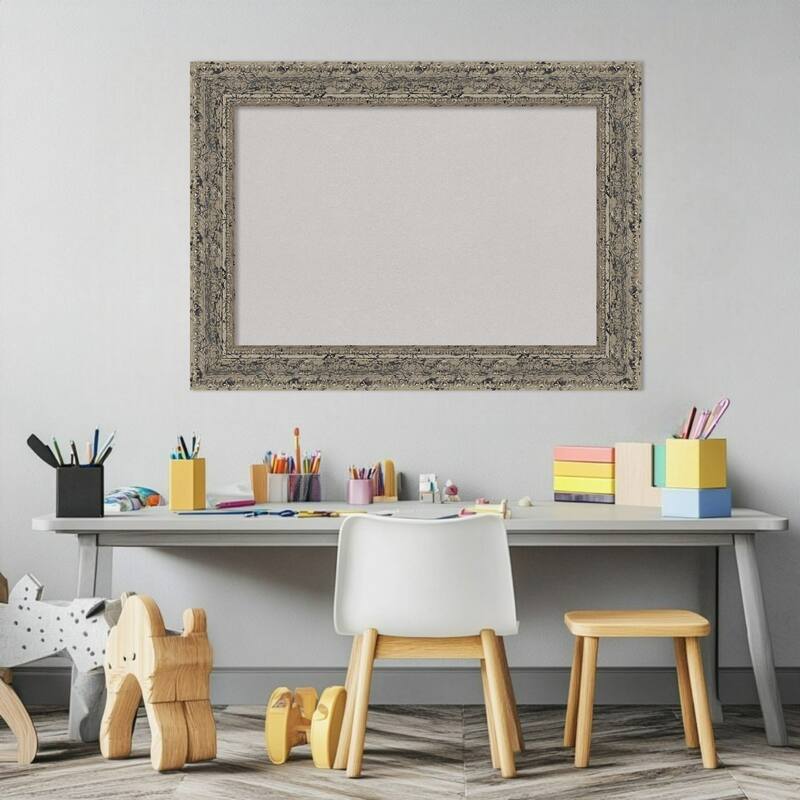 Attic Aged Silver Wood Framed Cork Board - Bulletin Board, Organization Board, Pin Board