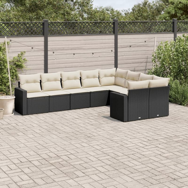 vidaXL Garden Sofa Set Black PE rattan Large Adjustable Feet - 24.4 x 25.8 x 27.2