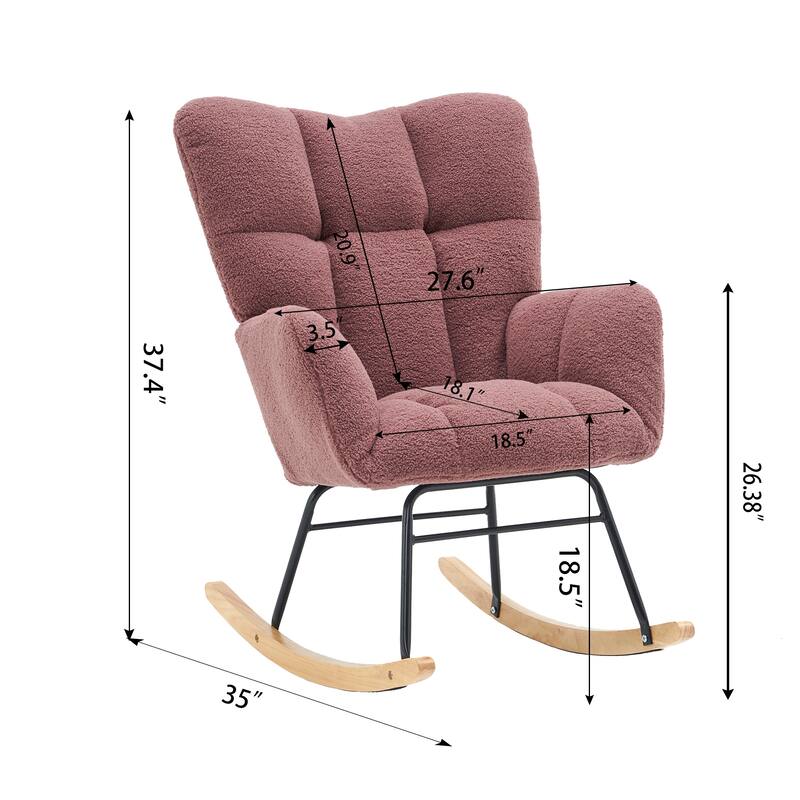 Mid Century Modern Teddy fabric Tufted Upholstered Rocking Chair Padded Seat for Living Room Bedroom