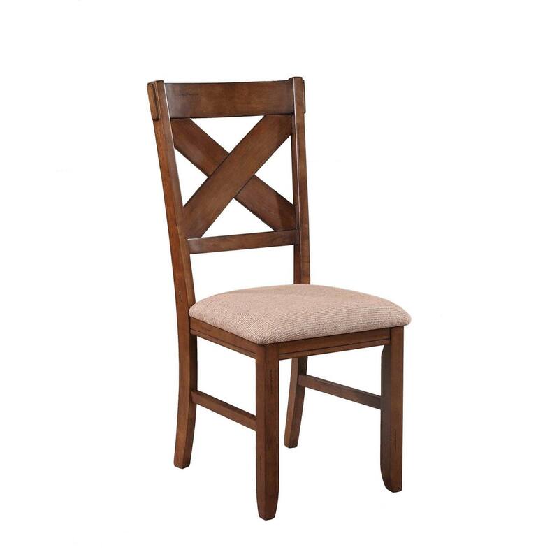 Modern Set of 2 Dining Chairs with X-Shaped Backrest, Fabric Cushioned Seat, Solid Wood Legs for Dining Room and Living Room