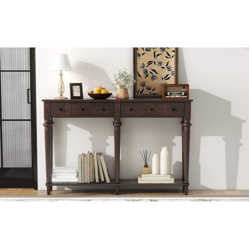 Retro Console Table with Open Shelf - Espresso