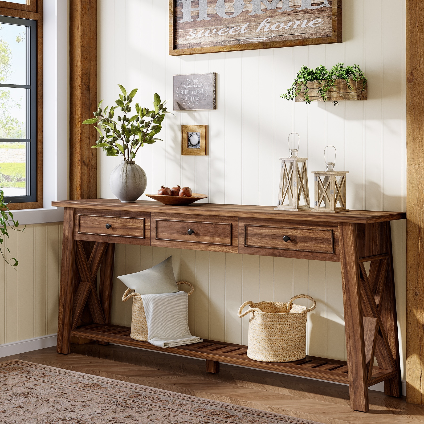 70.8-inch Long Sofa Table with 3 Storage Drawers