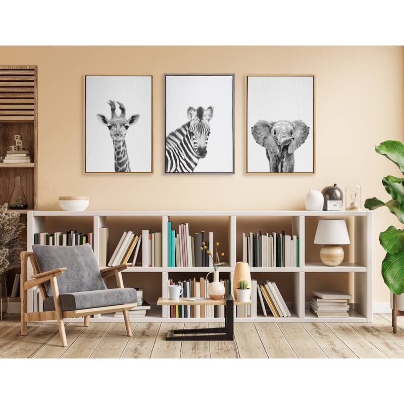 Kate and Laurel Sylvie Baby Giraffe and Elephant Canvas By Simon Te - Gray