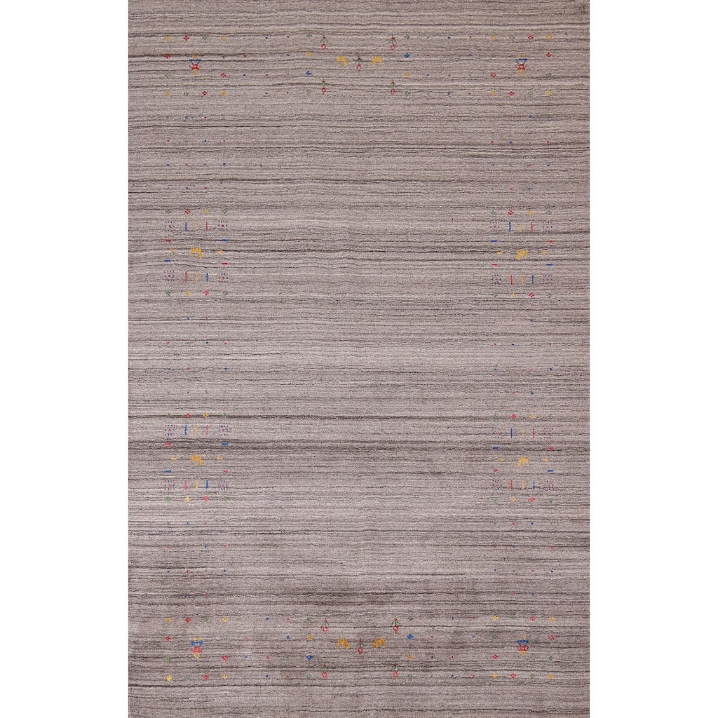 Striped Gabbeh Indian Area Rug Handmade Wool Carpet - 5'1"x 8'0"