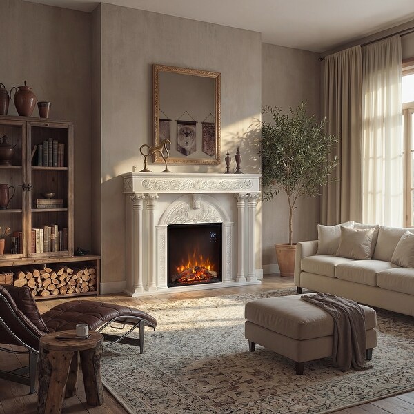 Solid Wood TV Console with Built-In 1500W Electric Fireplace
