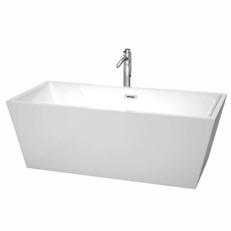 Wyndham Collection Sara 67" Freestanding Soaking Tub with Tub Filler - White / Polished Chrome Trim