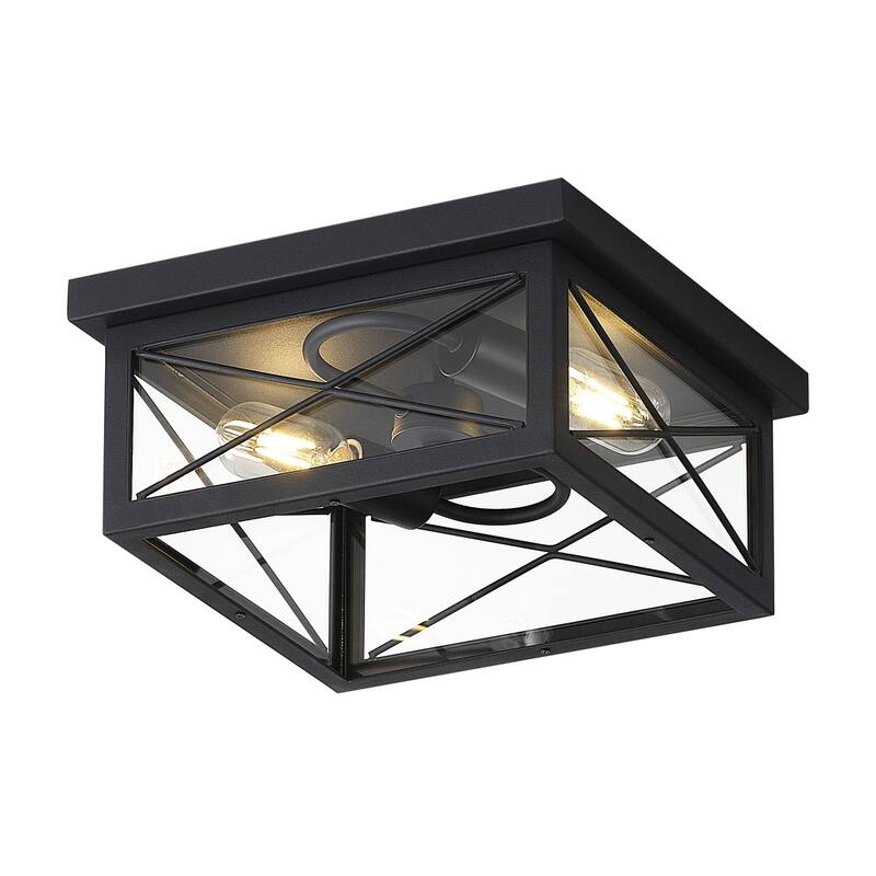 2-Lights Sqaure Design Glass Shade Flush Mount Lighting - 12.2"D×12.2"W×5.9"H