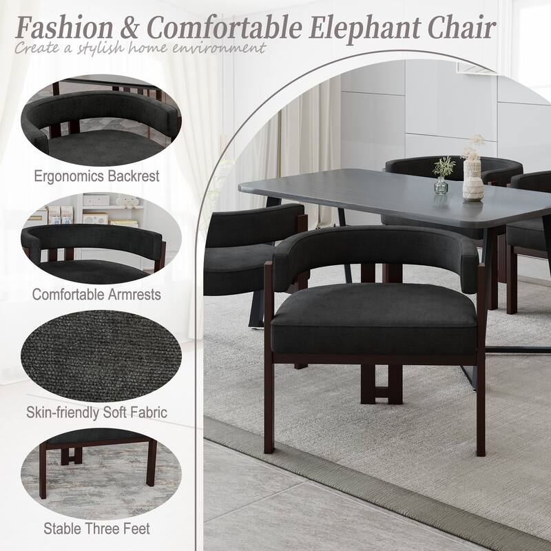 Chenille Barrel Chair with 3-Legged Open Back Accent Chair (Set of 2, 300lb Capacity)