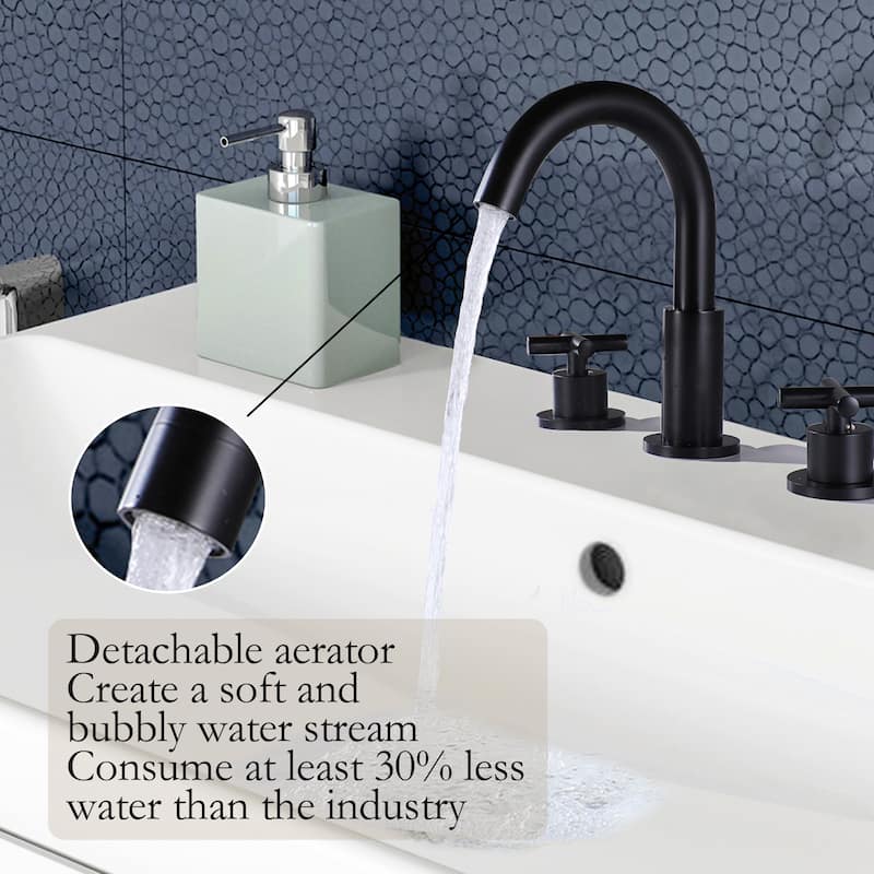 Modland 3-Hole Bathroom Faucet with 360-degree Swivel Spout & CEC Certified, Gold/Black/Nickel
