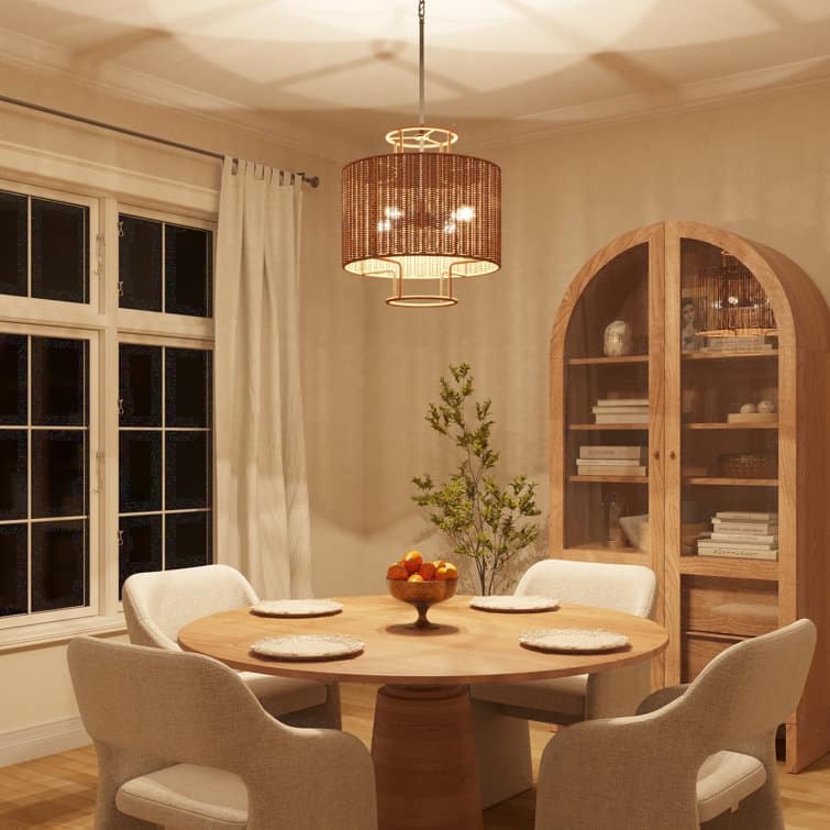 Acroma 4-Light Dimmable Drum Chandelier with Handwoven wicker shade