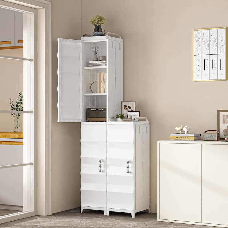 VECELO White Waterproof Plastic Bathroom Storage Cabinet with Adjustable Shelves Space Saving Narrow Cabinet with Handles