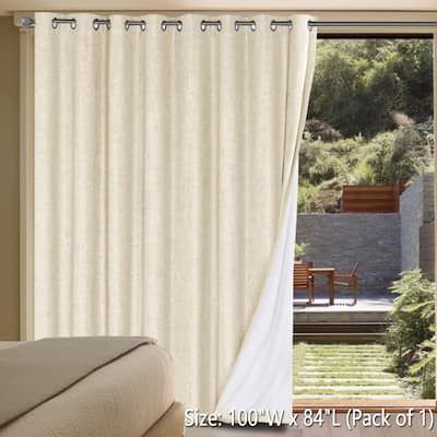 Linen Blackout Durable Thick Textured Patio Door Curtain,W100 x L84 inch - 100"W x 84"L (Pack of 1)