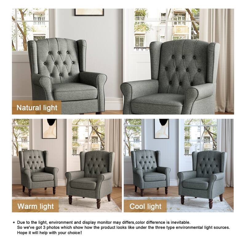 Button Tufted Armchair Wingback Wood legs Accent Chairs (Set of 2)