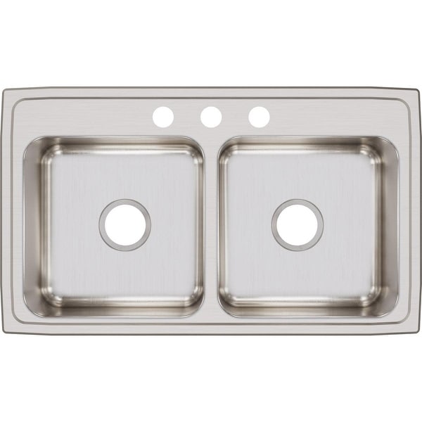 Elkay LR3319 Lustertone 33" Double Basin 18-Gauge Stainless Steel Kitchen Sink for Drop In Installations with 50/50 Split and