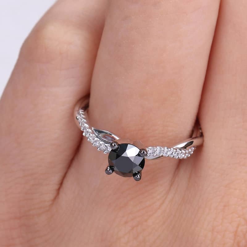 Miadora 1 1/6ct TDW Black & White Diamond Crossover Engagement Ring in 14k White Gold