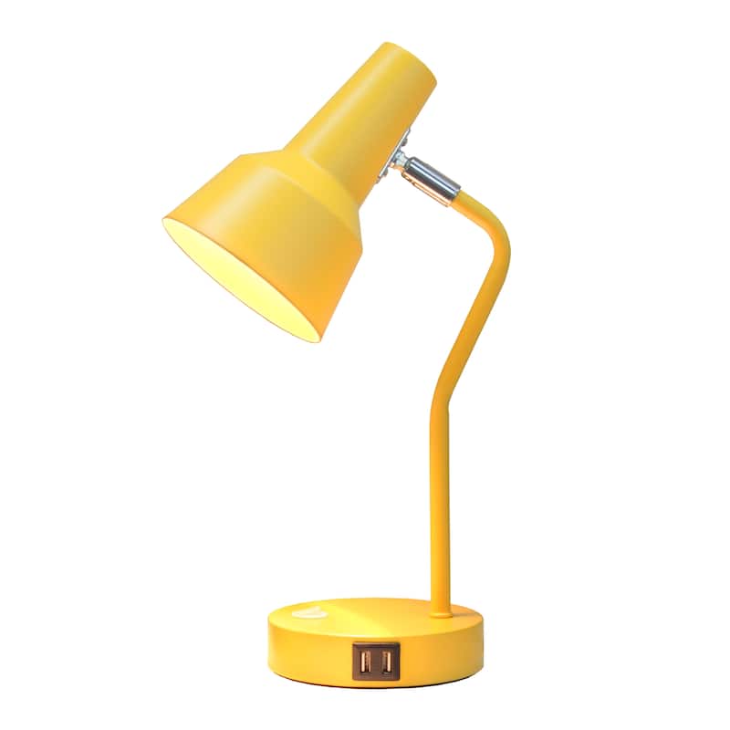 Modern Metal Gooseneck Desk Lamp with Dual USB Charging Ports Adjustable Arm Multiple Colors - 7.8" (L) x 5.2" (W) x 15.2" (H)