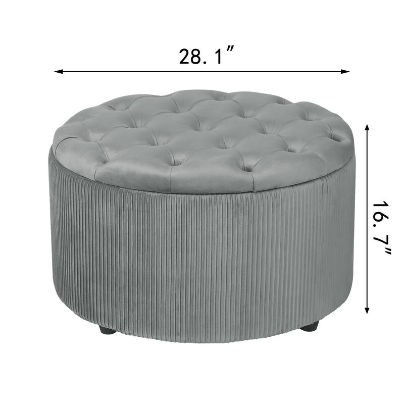 Adeco Round Storage Ottoman Button Tufted Footrest Stool Bench