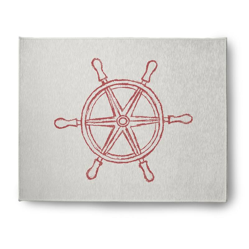 Large Ship Wheel Nautical Chenille Rug - Ligonberry Red - 8' x 10'