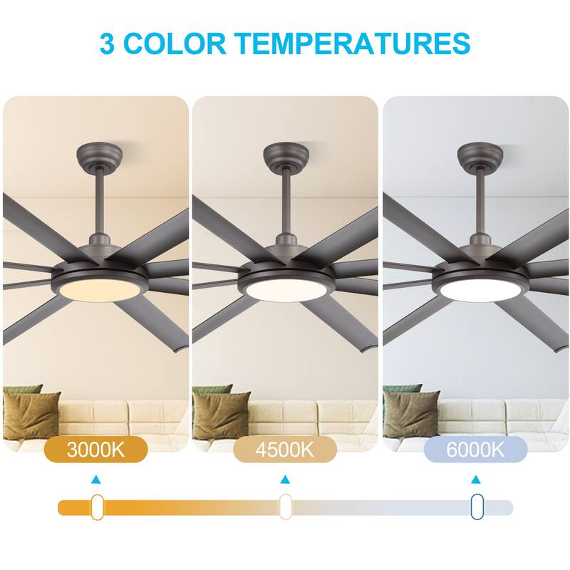 WINGBO 64" and 72" and 80" and 96" Indoor Ceiling Fan with LED Light and Remote