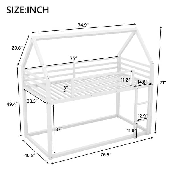 dimension image slide 1 of 2, Twin Over Twin House Bunk Bed with Built-in Ladder