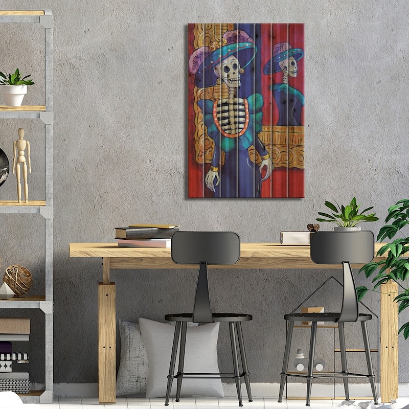 Catrina In The Mirror Print On Wood by Candy Mayer - Multi-Color