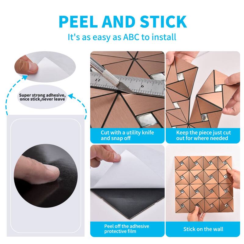 Art3d 10-Sheet Peel and Stick Backsplash Metal Mosaic Tiles for Kitchen, Aluminum Composite Tiles Stickers