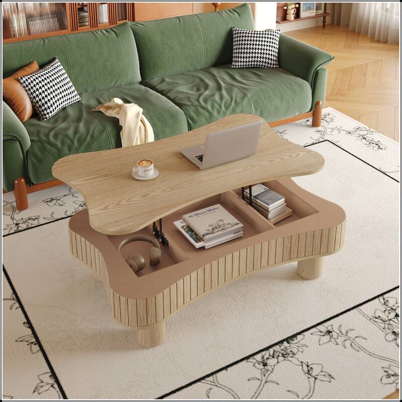 42" Lift Top Coffee Table with Fluted Panel Hidden Storage