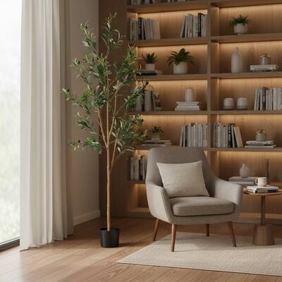 HomeRoots 60" Green Olive Artificial Tree in a Black Pot - 21.00 in. x 60.00 in. x 21.00 in.