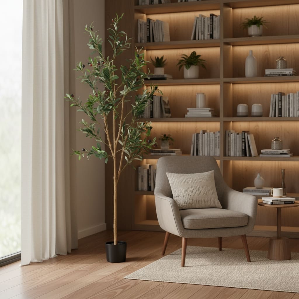 HomeRoots 60" Green Olive Artificial Tree in a Black Pot - 21.00 in. x 60.00 in. x 21.00 in.