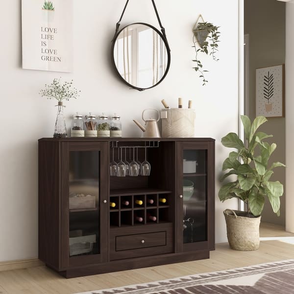 slide 2 of 10, Furniture of America Rustic Espresso 6-shelf Dining Buffet with Wine Rack Espresso