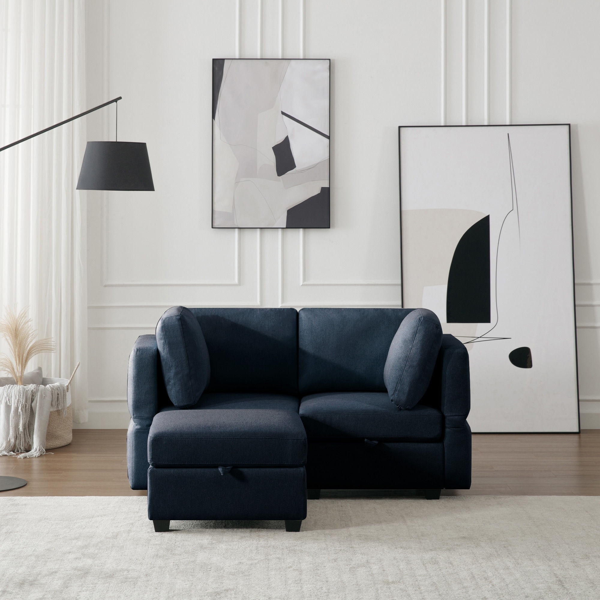 Small Sectional Loveseat with Storage Ottoman and Sofa Storage Underneath Tufted Upholstered Couch for Livingroom