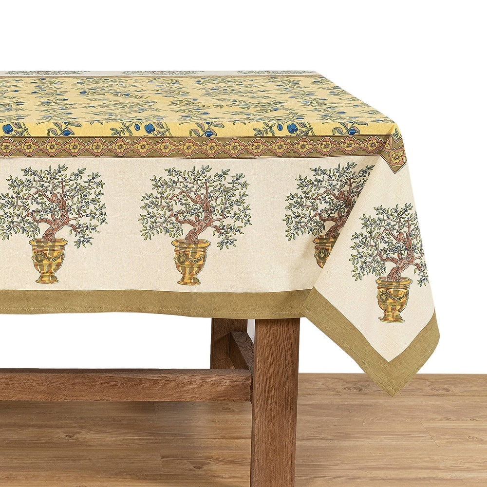Couleur Nature Gold/ Blue Olive Tree Rectangle Tablecloth