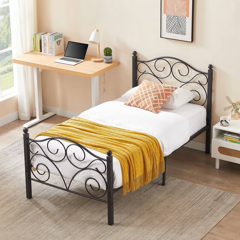 Metal Platform Bed Frame Graceful Scroll Black Iron Bed Frame No Box Spring Needed Platform Bed Frame