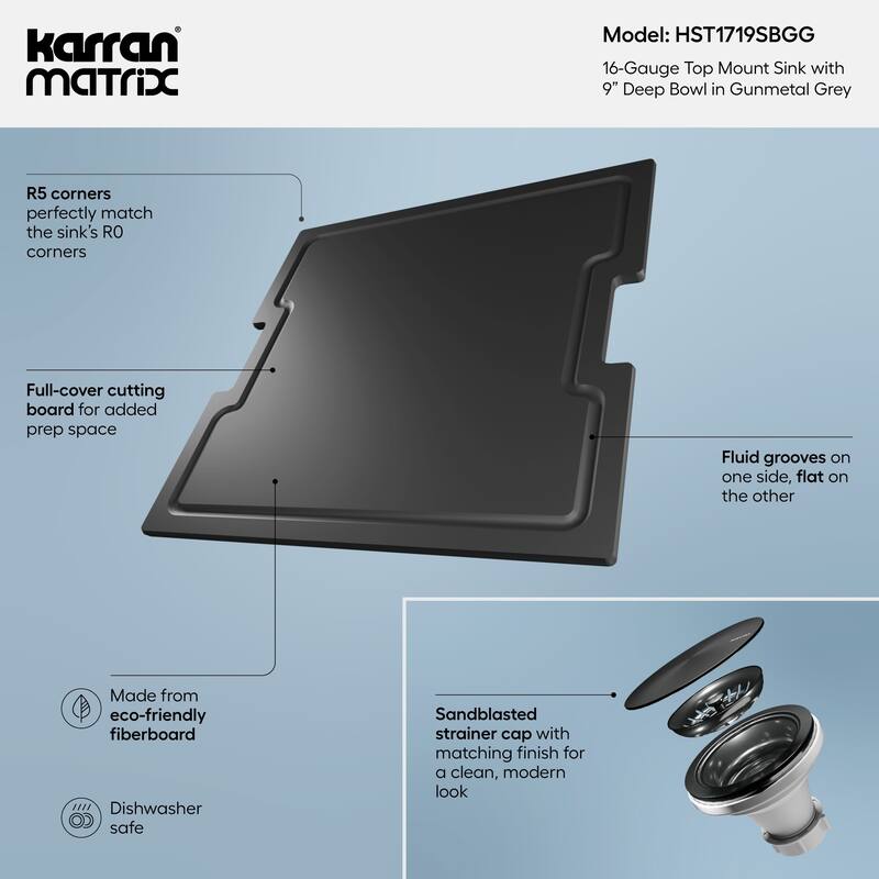 Karran USA HST1719SB Matrix 17" Drop In Single Basin Stainless Steel