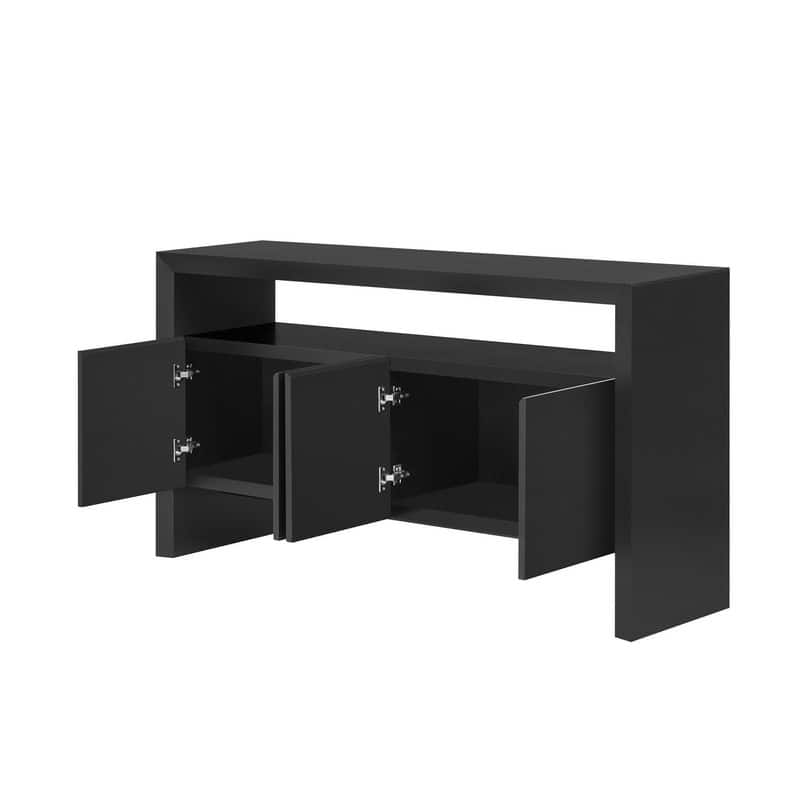 Modern Solid Wood Veneer Sideboard with Open Shelf for Stylish Home Storage Solutions