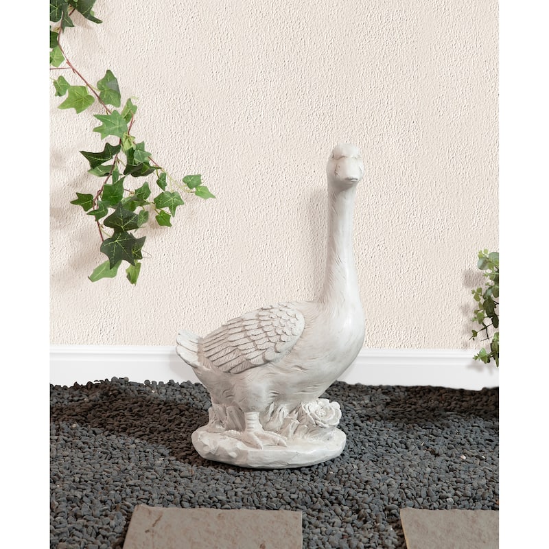 Glitzhome 20"H MGO Faux Bronze / White Goose Garden Statue