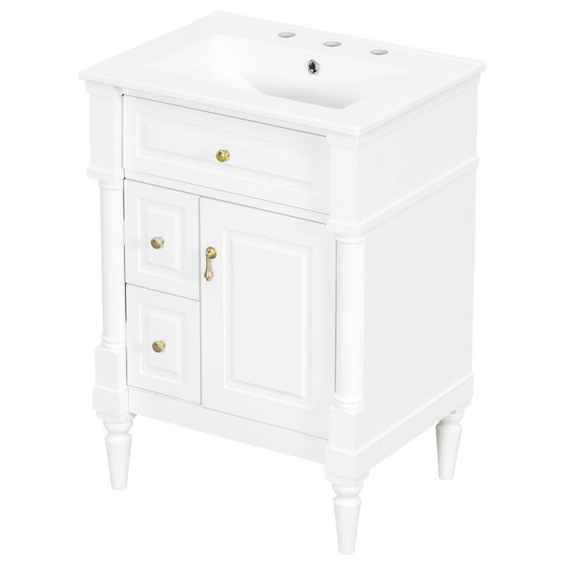Roomfitters 24" Bathroom Vanity with Sink, Solid Wood Frame, Flip Drawer, 2 Drawers & Door Rack