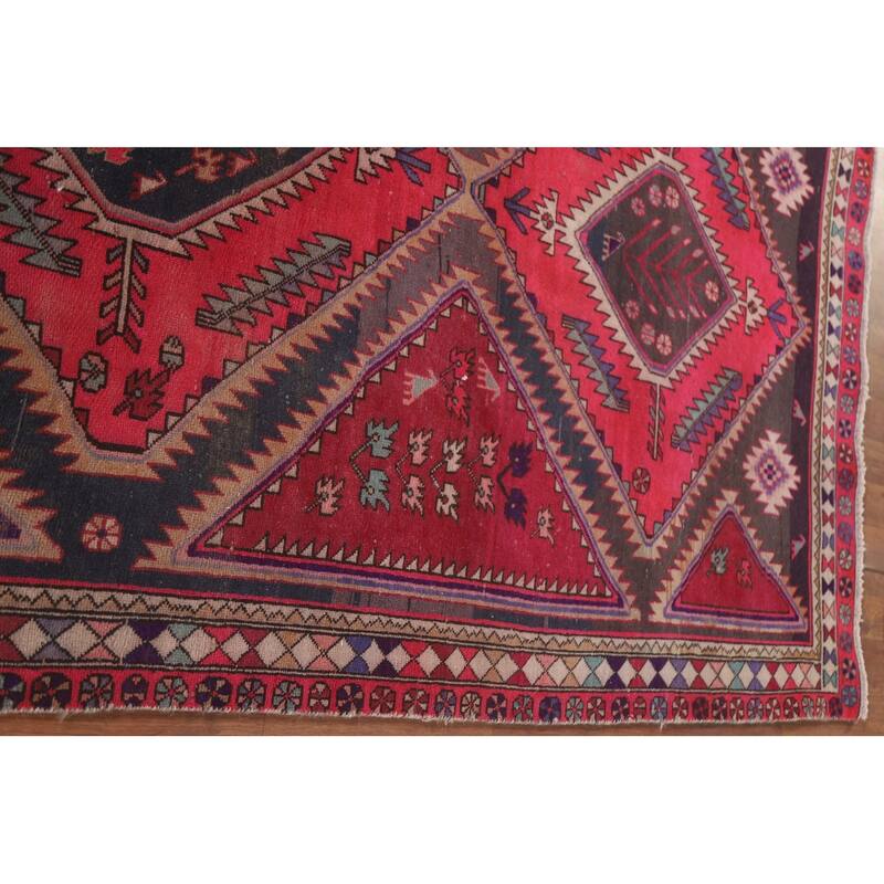 Hand Knotted Oriental 100% Wool Carpet Traditional Tribal Pink Meshkin Area Rug - 9' 11'' X 4' 7''