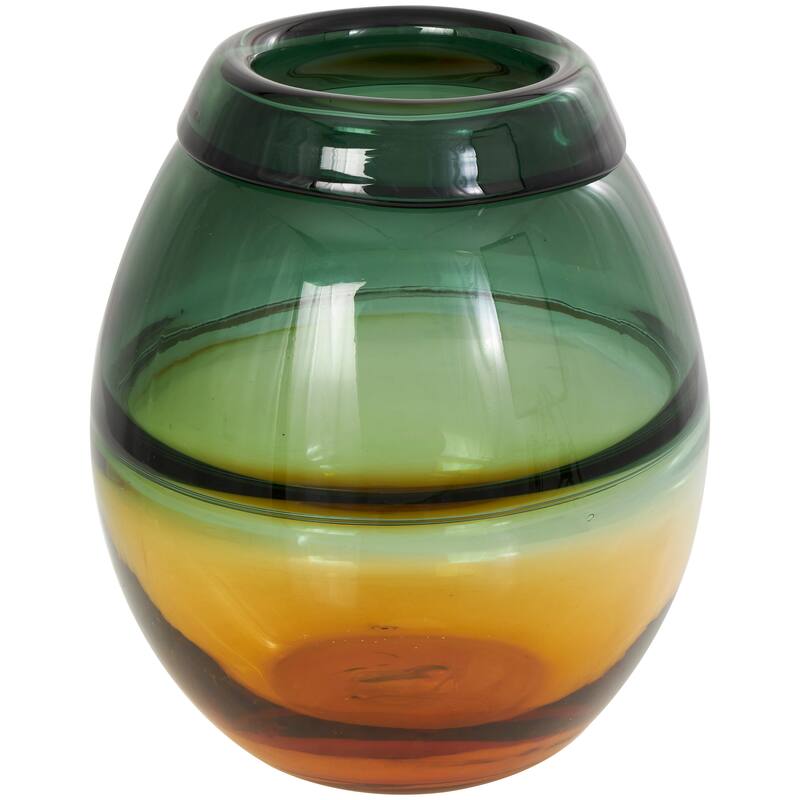 Green Glass Handmade Ombre Vase with Yellow Base
