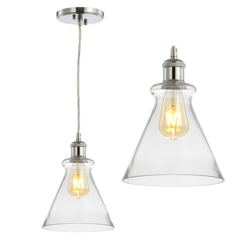 Wyatt 7.5" Adjustable Drop Metal/Glass LED Pendant, Brass Gold by JONATHAN Y