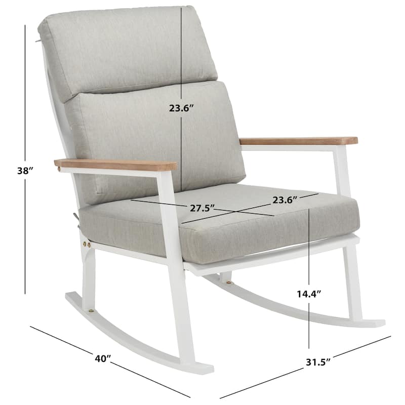 SAFAVIEH Couture Aurilla White/Grey Outdoor Rocking Chair - 32" W x 40" D x 38" H - 32W x 40D x 38H