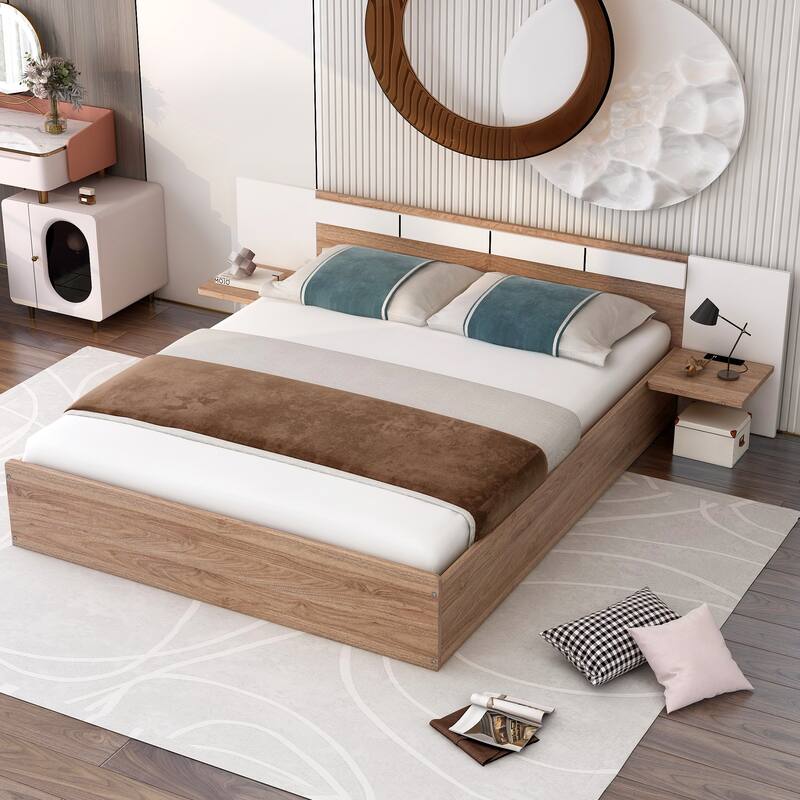Queen Size Concise Low-Profile Platform Bed Frame with USB Charging
