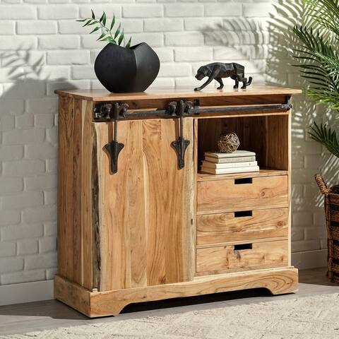 Laymon Modern Industrial Handcrafted Acacia Wood Live Edge Sideboard with Sliding Door by Christopher Knight Home