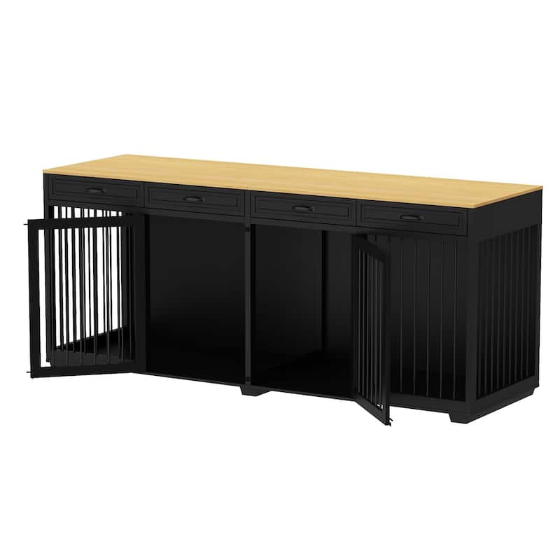 Wooden Dog Crate Kennel with 4 Drawers,Divides for 2 Large Dogs Indoor