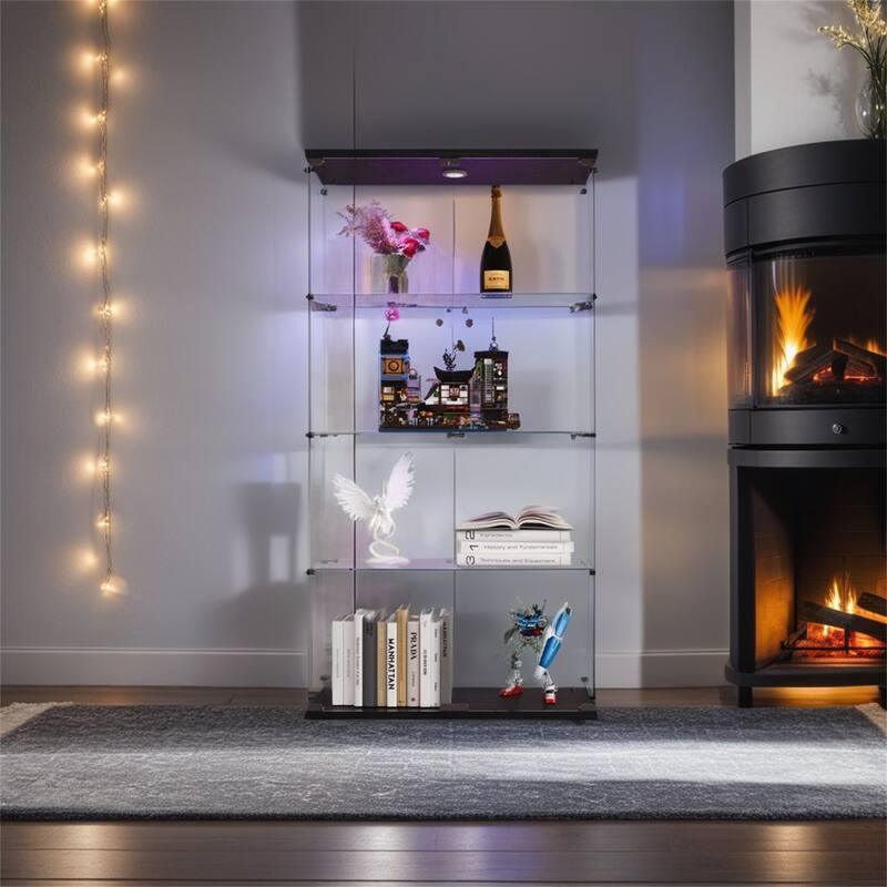 Lighted Two Door Glass Cabinet Glass Display Cabinet with 4 Shelves