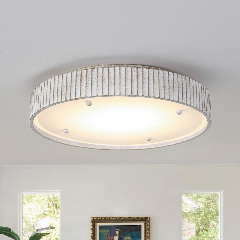 Vintage Distressed White Modern LED Flush Mount Ceiling Light