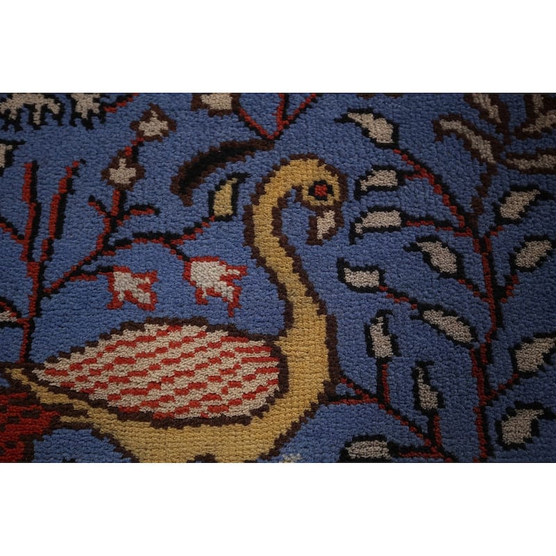 Animals Blue Design Ziegler Indian Runner Rug Handmade Wool Carpet - 2'6"x 7'11"