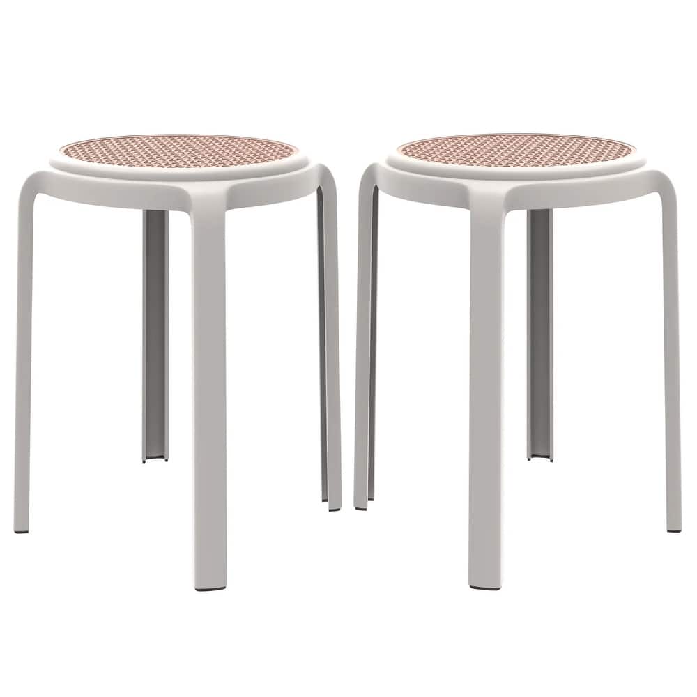 Tresse All-Weather Round Stackable Dining Stool with Wicker-Style Seat for Indoor, Outdoor, Patio, and Kitchen Set of 2